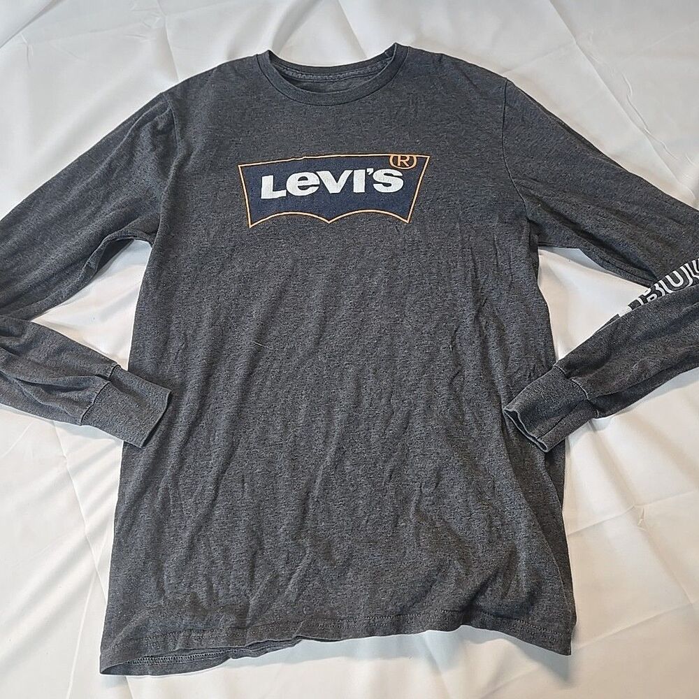Levis Long Sleeve T Shirt Men M Gray 90s Y2K Western Retro Minimalist Streetwear